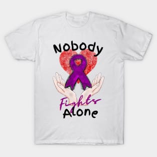 Nobody Fights Alone Alzheimer's Purple Ribbon T-Shirt